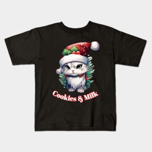 Cookies & Milk - Christmas Cat - Winter Holiday Kids T-Shirt